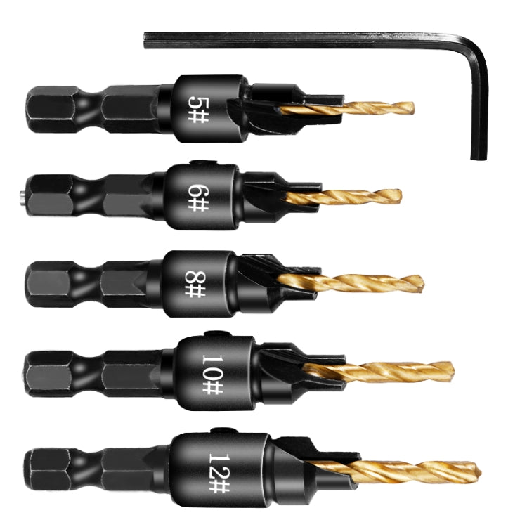 5 PCS/Set Countersink Woodworking Drill Bit Set Hexagon Screw Hardware Tool(Silver) - Drill & Drill Bits by buy2fix | Online Shopping UK | buy2fix