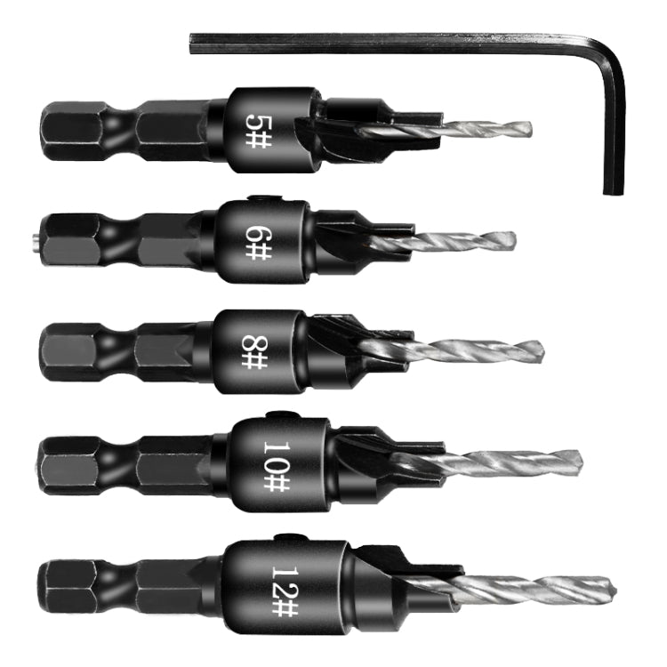 5 PCS/Set Countersink Woodworking Drill Bit Set Hexagon Screw Hardware Tool(Silver) - Drill & Drill Bits by buy2fix | Online Shopping UK | buy2fix
