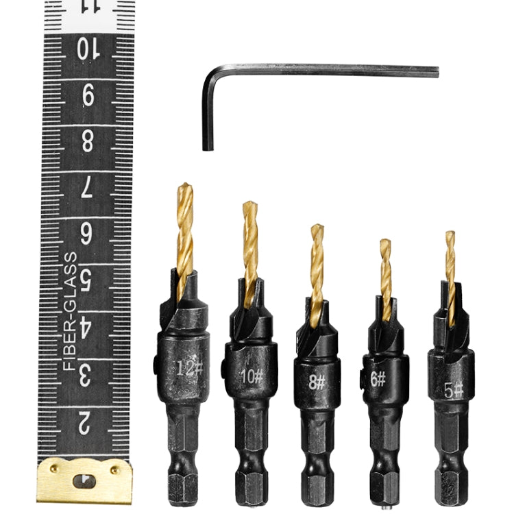 5 PCS/Set Countersink Woodworking Drill Bit Set Hexagon Screw Hardware Tool(Silver) - Drill & Drill Bits by buy2fix | Online Shopping UK | buy2fix
