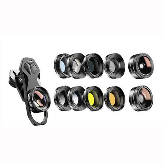 APEXEL APL-DG11 11 in 1 Multifunctional Fisheye Wide-angle Macro Polarized Starlight Gradient Filter Set Universal Mobile Phone Lens Set by APEXEL