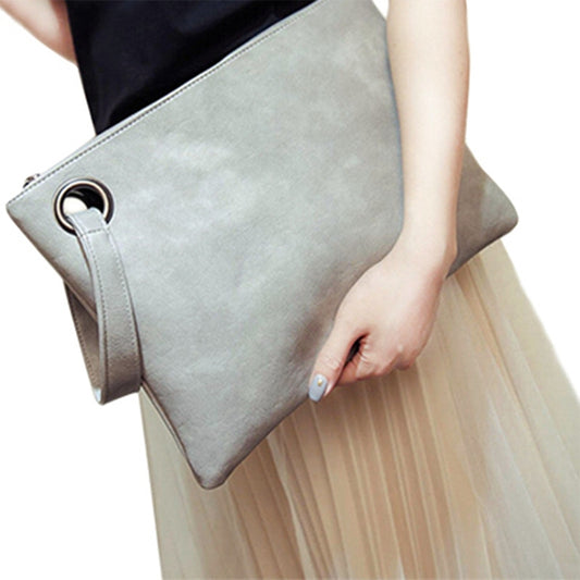 Simple Retro Ladies Handbag Fashion Large Capacity Clutch Bag Zipper Envelope Bag(Light Gray) by buy2fix