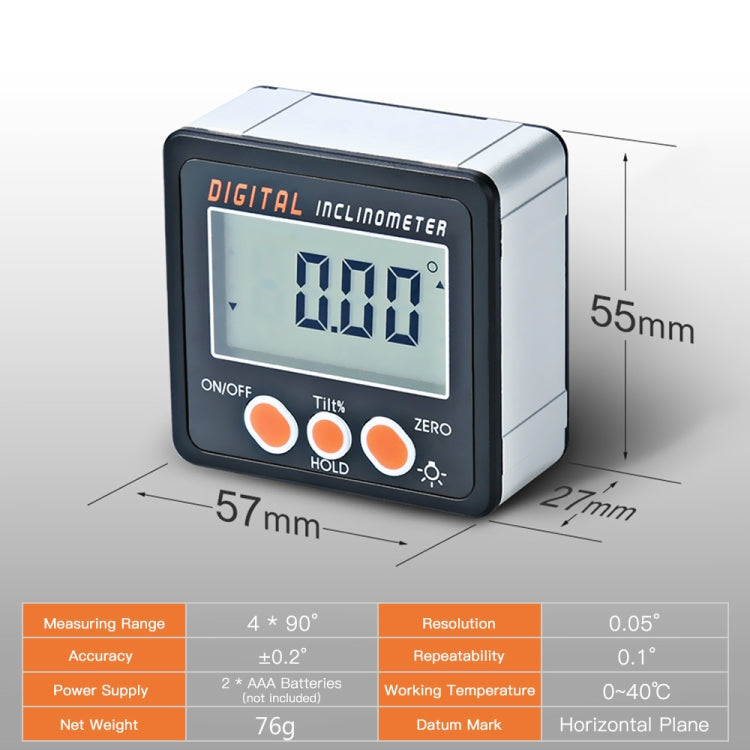 IP54 Precision Electronic Digital Display Inclinometer 4 x 90 Degree Protractor Angle Box - Other Tester Tool by buy2fix | Online Shopping UK | buy2fix
