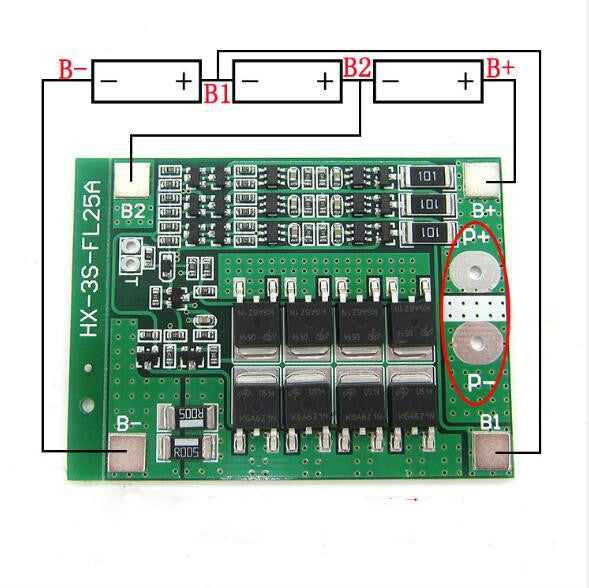 25A 11.1V-12.6V Over-Current Over-Charge Protection Board with Equalization for 18650 Lithium Battery 3 String 12V 25A by buy2fix