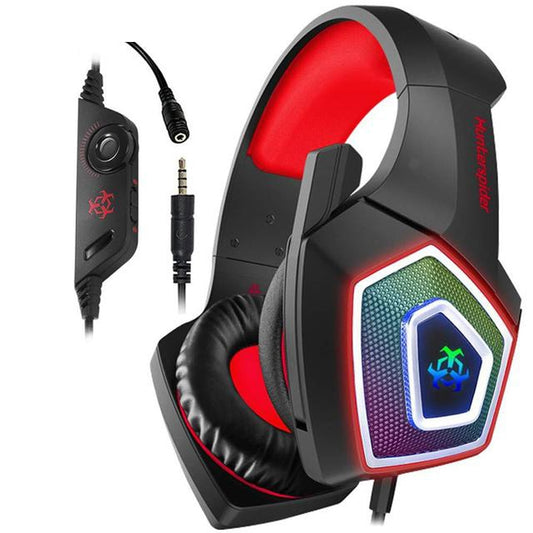 V1 3.5mm RGB Colorful Luminous Wire Control Gaming Headset, Cable Length: 2.2m(Black Red) by buy2fix