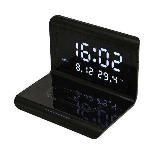 RT1 10W QI Universal Multi-function Mobile Phone Wireless Charger with Alarm Clock & Time / Calendar / Temperature Display(Black) by buy2fix