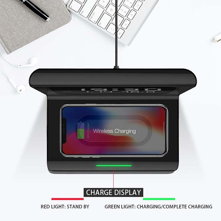 RT1 10W QI Universal Multi-function Mobile Phone Wireless Charger with Alarm Clock & Time / Calendar / Temperature Display(Black) by buy2fix