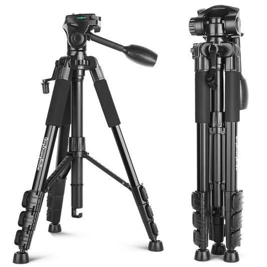Q111 4-Section Folding Legs Live Broadcast Aluminum Alloy Tripod Mount with Three-dimensional Damping Tripod Heads(Black) by buy2fix