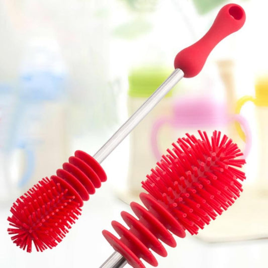 Washing Cleaning Rotary Handle Long Handle Scrubbing Feeding-bottle Brush(Red) by buy2fix