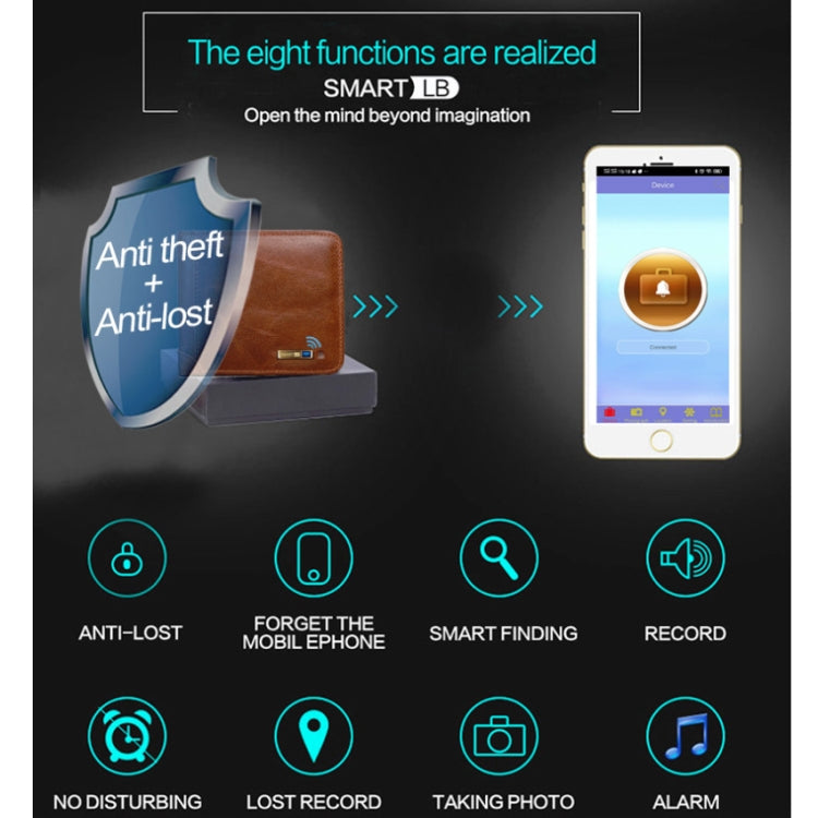 Men Leather Business Wallet Smart Anti-Lost Anti-Theft Wallet, Style:Smart(Light Brown) by buy2fix