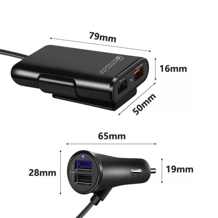 One For Four 8A Car Charger QC3.0 Fast Charge 4USB Car Front And Rear Seat Car Charger - Car Charger by buy2fix | Online Shopping UK | buy2fix