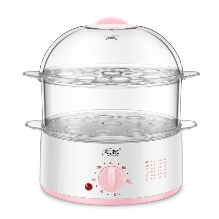 LINGRUI Timer Mini Multi-Function Egg Cooker Automatic Power Off Home Breakfast Machine, CN Plug, Specification:Double Layers(Pink) - Rice Cookers by buy2fix | Online Shopping UK | buy2fix