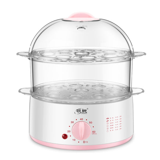 LINGRUI Timer Mini Multi-Function Egg Cooker Automatic Power Off Home Breakfast Machine, CN Plug, Specification:Double Layers(Pink) by buy2fix