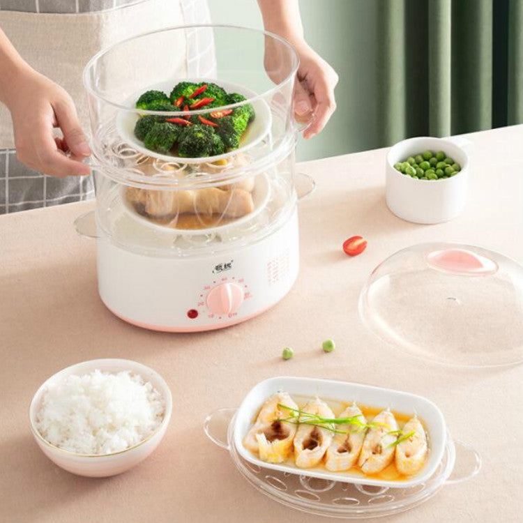 LINGRUI Timer Mini Multi-Function Egg Cooker Automatic Power Off Home Breakfast Machine, CN Plug, Specification:Double Layers(Pink) - Rice Cookers by buy2fix | Online Shopping UK | buy2fix