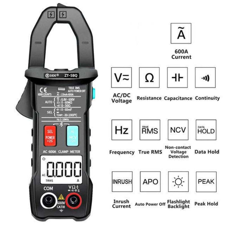 BSIDE Bluetooth 5.0 6000 Words High Precision Smart AC Clamp Meter, Specification: ZT-5BQ+C3140 Clip - Digital Multimeter by BSIDE | Online Shopping UK | buy2fix