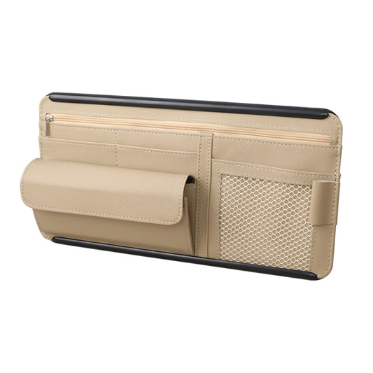 Car Sun Block Glasses Case Document Holder Car Plastic Frame Zipper Type Multi-Function Card Bag Storage Bag(Beige) by buy2fix