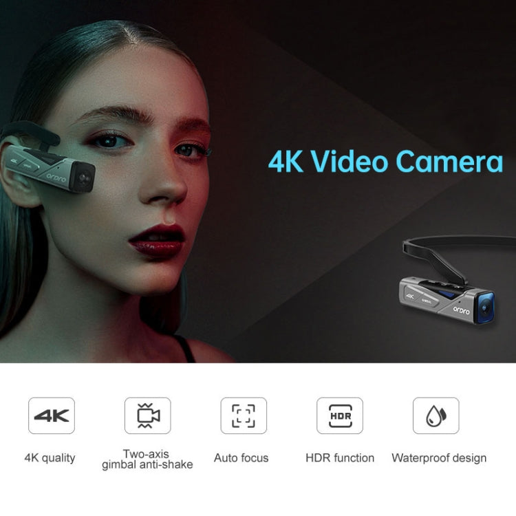 ORDRO EP7 4K Head-Mounted Auto Focus Live Video Smart Sports Camera, Style:Without Remote Control(Silver Black) - DJI & GoPro Accessories by buy2fix | Online Shopping UK | buy2fix