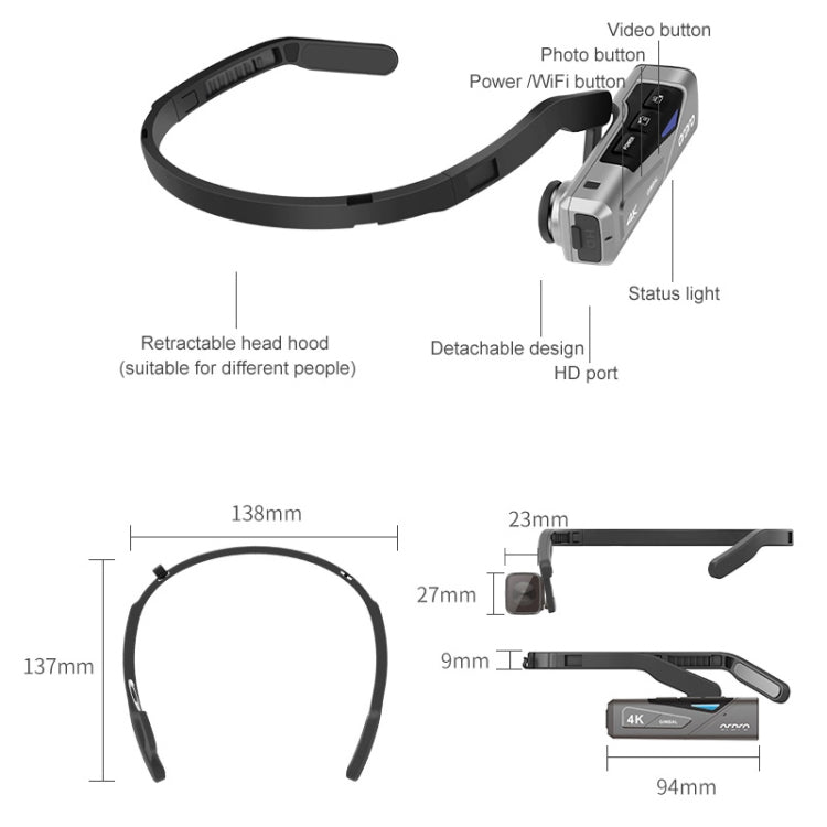 ORDRO EP7 4K Head-Mounted Auto Focus Live Video Smart Sports Camera, Style:With Remote Control(Silver Black) - DJI & GoPro Accessories by buy2fix | Online Shopping UK | buy2fix