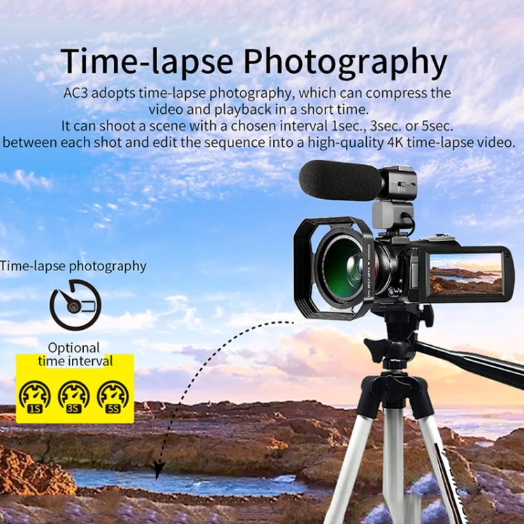 ORDRO AC3 3.1 inch IPS Screen 4K Full HD 13MP Night Vision WiFi Live Camcorder DV Digital Camera, Style:Standard(Black) by ORDRO