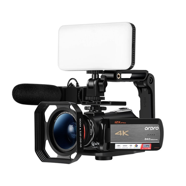 ORDRO AC5 4K HD Night Vision WiFi 12X Optical Zoom Digital Video DV Camera Camcorder, Style:Standard+ Microphone + Fill Light(Black) - Video Cameras by ORDRO | Online Shopping UK | buy2fix