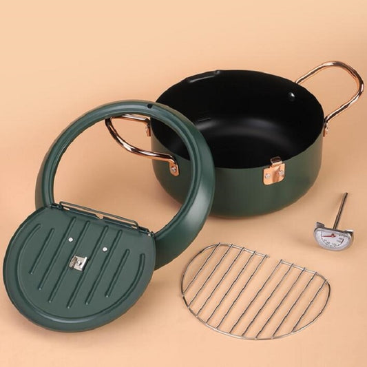 20cm Fryer Pot Household Non-Stick Pan Temperature Control Mini Frying Pot(Olive Green) by buy2fix