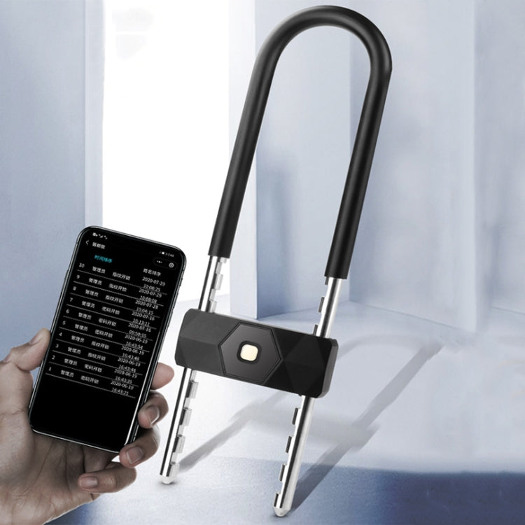 Smart Bluetooth Fingerprint U-Shaped Glass Door Lock Anti-Shear Anti-Theft Lock Extended Outdoor Waterproof U-Shaped Lock, Specification: U2 (Key Password + APP + Key) - Padlocks by buy2fix | Online Shopping UK | buy2fix