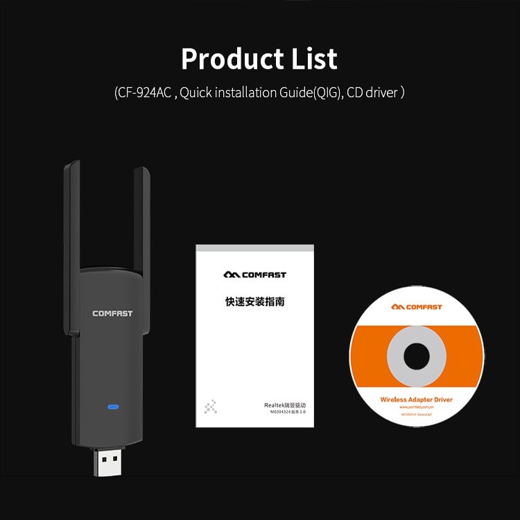 COMFAST CF-924AC V2 1200Mbps Dual Frequency Gigabit USB Computer WIFI Receiver High Power Wireless Network Card by COMFAST
