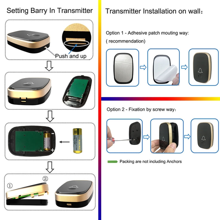 Q188-WW Intelligent Wireless Remote Control Waterproof Doorbell Pager with 45 Chord Music, US Plug/UK Plug/EU Plug - Wireless Doorbell by buy2fix | Online Shopping UK | buy2fix