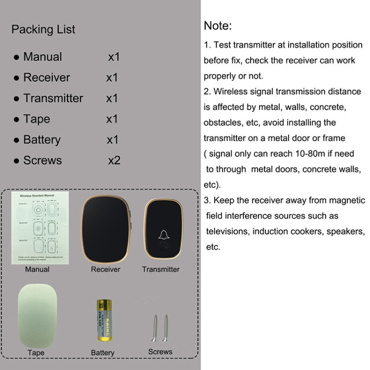 Q188-WW Intelligent Wireless Remote Control Waterproof Doorbell Pager with 45 Chord Music, US Plug/UK Plug/EU Plug - Wireless Doorbell by buy2fix | Online Shopping UK | buy2fix