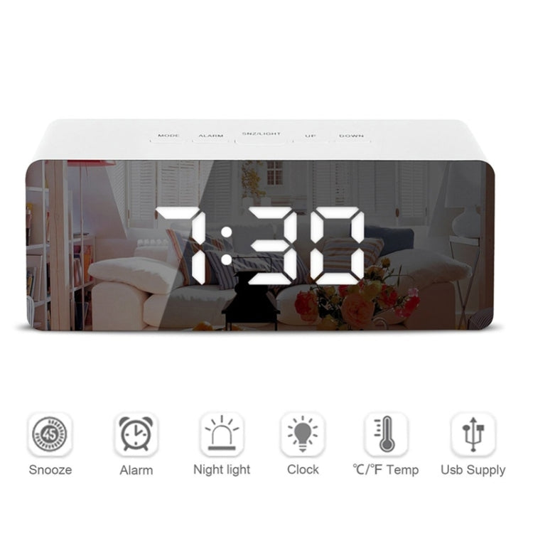 LED Mirror Alarm Clock Digital Snooze Table Clock Electronic Time Temperature Large Display White Light - Wall Clock by buy2fix | Online Shopping UK | buy2fix