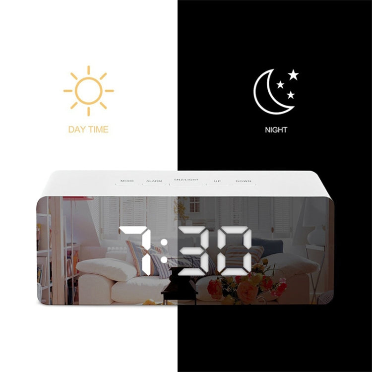 LED Mirror Alarm Clock Digital Snooze Table Clock Electronic Time Temperature Large Display White Light - Wall Clock by buy2fix | Online Shopping UK | buy2fix