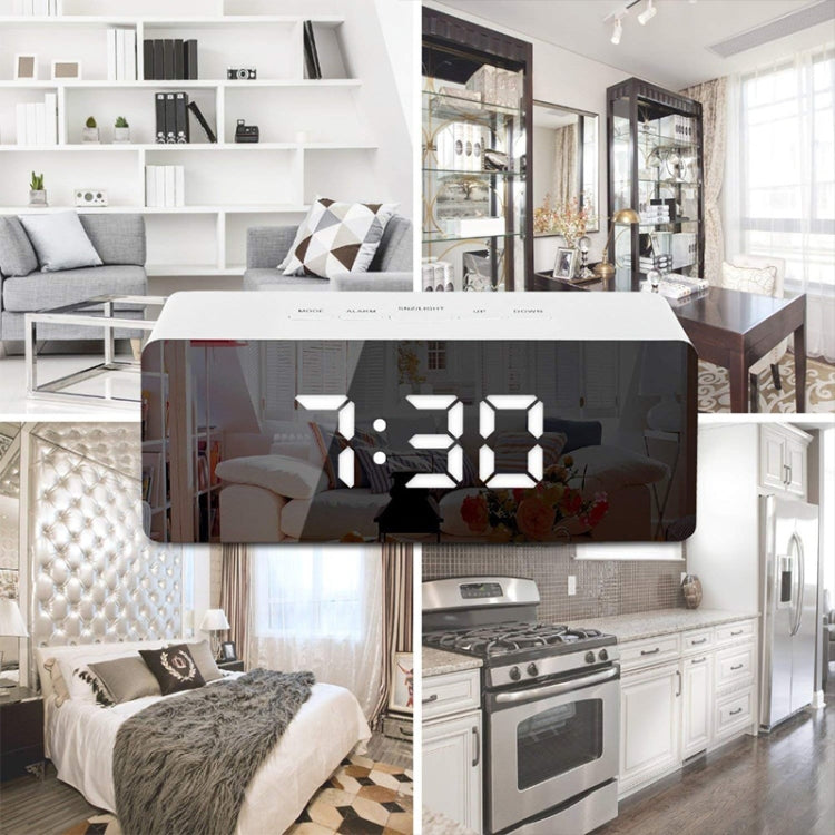 LED Mirror Alarm Clock Digital Snooze Table Clock Electronic Time Temperature Large Display White Light - Wall Clock by buy2fix | Online Shopping UK | buy2fix