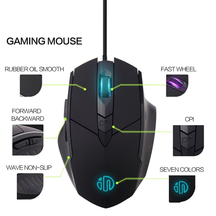 Inphic PW1 Game Mute Macro Definition Illuminated Wired Mouse, Cable Length: 1.5m(Black Game Version) - Wired Mice by Inphic | Online Shopping UK | buy2fix