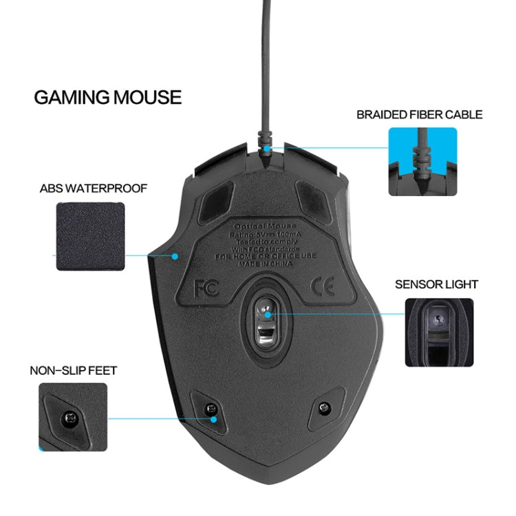 Inphic PW1 Game Mute Macro Definition Illuminated Wired Mouse, Cable Length: 1.5m(Black Game Version) - Wired Mice by Inphic | Online Shopping UK | buy2fix