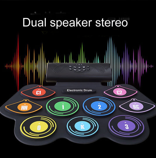 Hand-Rolled Drum Set Color Electronic Drum Lithium Battery Rechargeable Silicone Drum Set by buy2fix