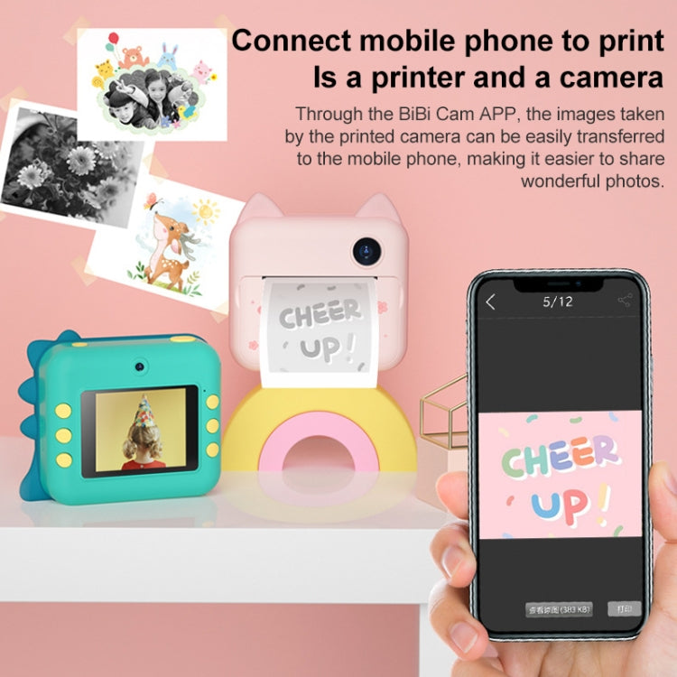 P1 Green Dinosaur 32GB Children Instant Camera 1200W Front And Rear Dual-Lens Mini Print Photographic Digital Camera Toy - Children Cameras by buy2fix | Online Shopping UK | buy2fix
