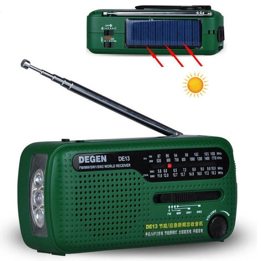 DE13 Hand-Cranked Power Full Band Solar Charging Emergency Outdoor Radio(Green) - Radio Player by buy2fix | Online Shopping UK | buy2fix
