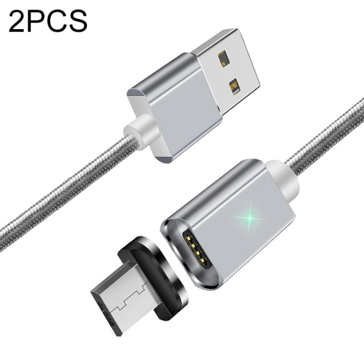 2 PCS ESSAGER Smartphone Fast Charging and Data Transmission Magnetic Cable with Micro USB Magnetic Head, Cable Length: 2m(Silver) - Charging Cable & Head by buy2fix | Online Shopping UK | buy2fix