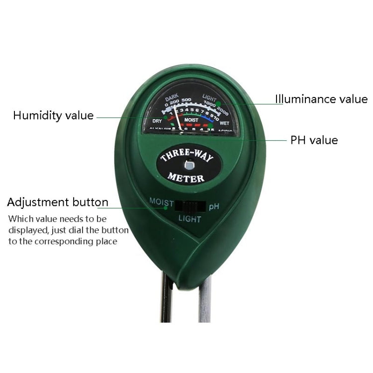 3 In 1 Soil Detector PH Value Light Intensity Test Pen Round Head Soil Dry Moisture Meter - PH & Moisture Meter by buy2fix | Online Shopping UK | buy2fix