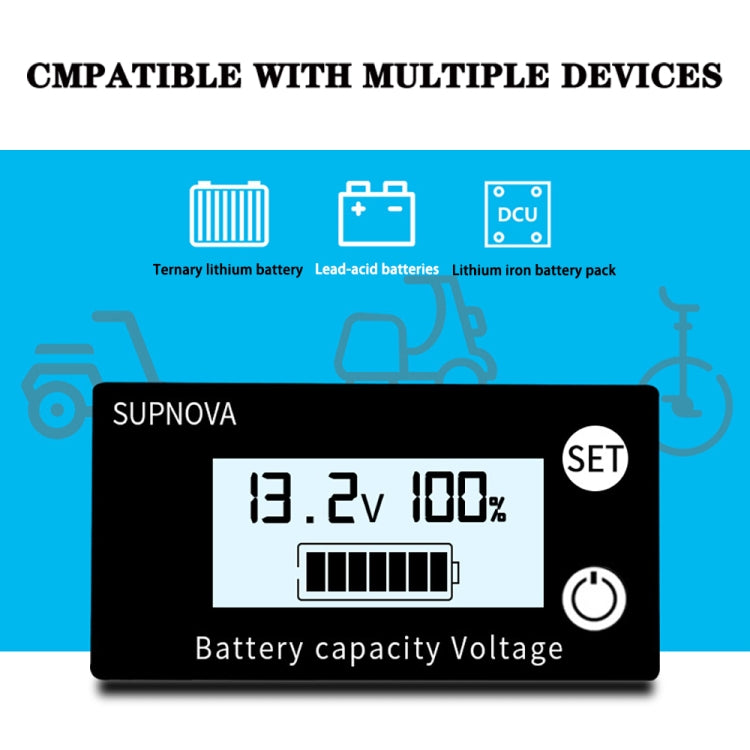 SUPNOVA DC 8-100V Battery Capacity Indicator Voltmeter Voltage Gauge,Style: White - Current & Voltage Tester by buy2fix | Online Shopping UK | buy2fix