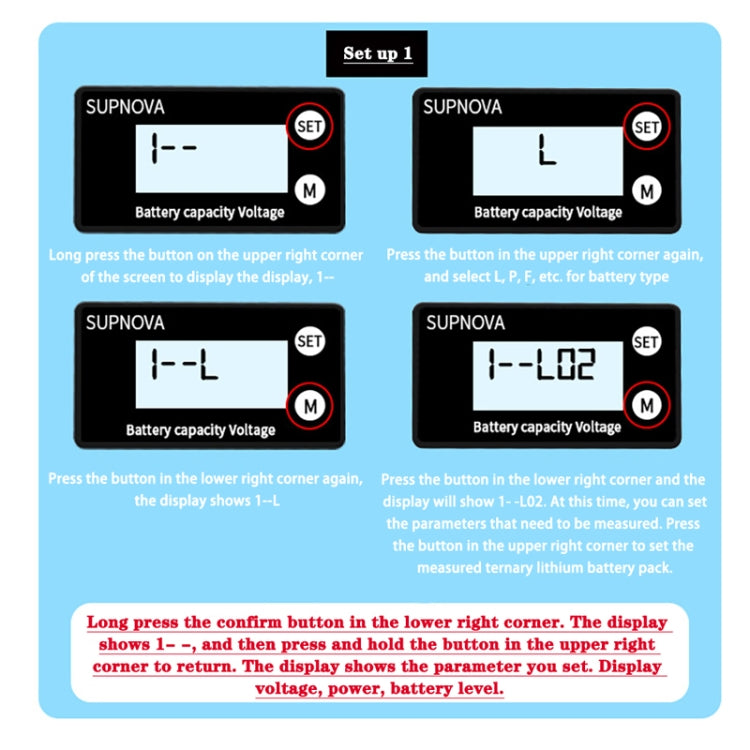 SUPNOVA DC 8-100V Battery Capacity Indicator Voltmeter Voltage Gauge,Style: Blue - Current & Voltage Tester by buy2fix | Online Shopping UK | buy2fix