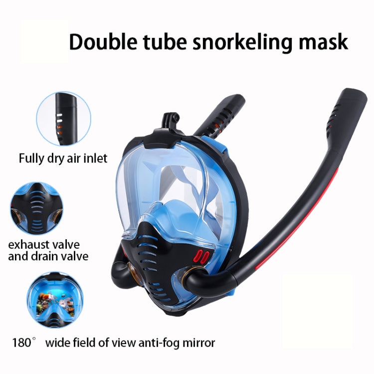 Snorkeling Mask Double Tube Silicone Full Dry Diving Mask Adult Swimming Mask Diving Goggles, Size: S/M(Black/Blue) - Diving Mask by buy2fix | Online Shopping UK | buy2fix