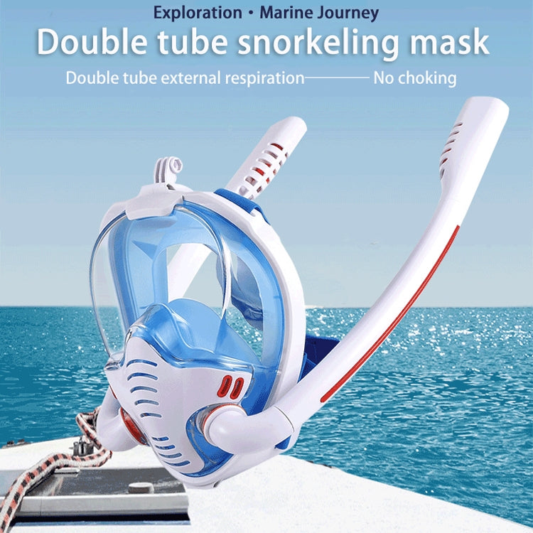 Snorkeling Mask Double Tube Silicone Full Dry Diving Mask Adult Swimming Mask Diving Goggles, Size: S/M(Black/Blue) - Diving Mask by buy2fix | Online Shopping UK | buy2fix