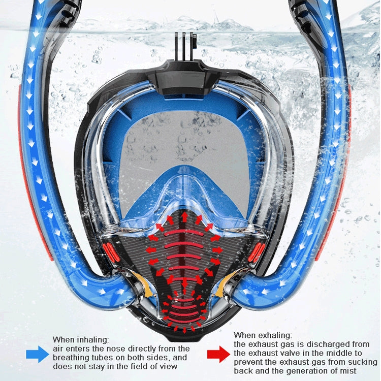 Snorkeling Mask Double Tube Silicone Full Dry Diving Mask Adult Swimming Mask Diving Goggles, Size: S/M(Black/Blue) - Diving Mask by buy2fix | Online Shopping UK | buy2fix