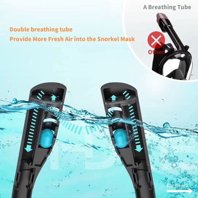 Snorkeling Mask Double Tube Silicone Full Dry Diving Mask Adult Swimming Mask Diving Goggles, Size: S/M(Black/Blue) - Diving Mask by buy2fix | Online Shopping UK | buy2fix