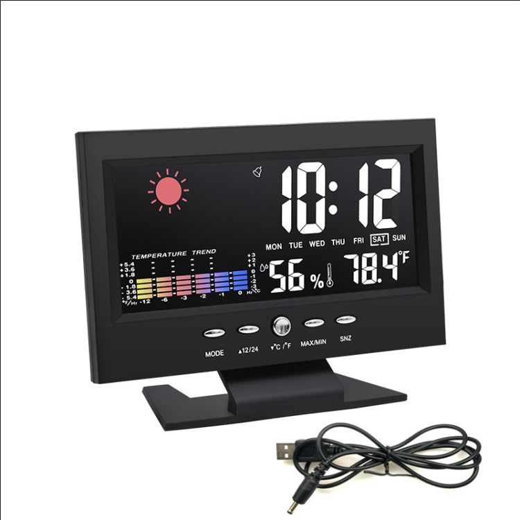8082T Weather Forecast Clock LED Color Screen Perpetual Calendar Temperature And Humidity Intelligent Voice Control Electronic Alarm Cloc,Specification: Black + USB - Alarm Clocks by buy2fix | Online Shopping UK | buy2fix