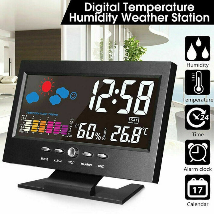 8082T Weather Forecast Clock LED Color Screen Perpetual Calendar Temperature And Humidity Intelligent Voice Control Electronic Alarm Cloc,Specification: Black + USB - Alarm Clocks by buy2fix | Online Shopping UK | buy2fix