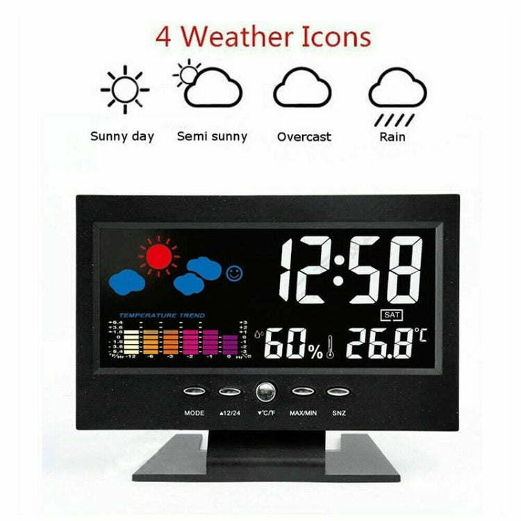 8082T Weather Forecast Clock LED Color Screen Perpetual Calendar Temperature And Humidity Intelligent Voice Control Electronic Alarm Cloc,Specification: Black + USB - Alarm Clocks by buy2fix | Online Shopping UK | buy2fix