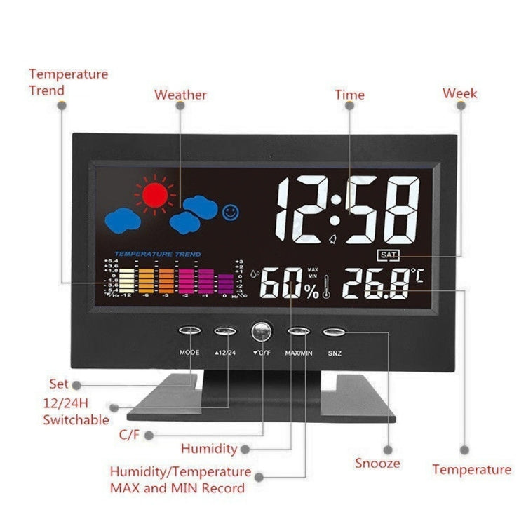 8082T Weather Forecast Clock LED Color Screen Perpetual Calendar Temperature And Humidity Intelligent Voice Control Electronic Alarm Cloc,Specification: Black + USB - Alarm Clocks by buy2fix | Online Shopping UK | buy2fix