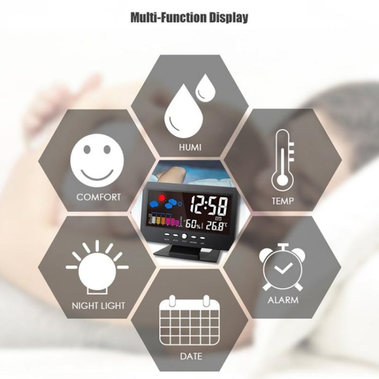 8082T Weather Forecast Clock LED Color Screen Perpetual Calendar Temperature And Humidity Intelligent Voice Control Electronic Alarm Cloc,Specification: Black + USB - Alarm Clocks by buy2fix | Online Shopping UK | buy2fix