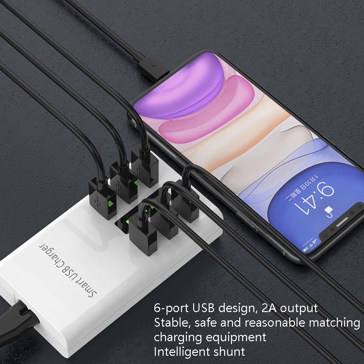 30W 2A Multi-Function 6-Port Charging Socket Universal Smart Phone And Tablet USB Charger(EU Plug) - Plug Adaptor by buy2fix | Online Shopping UK | buy2fix